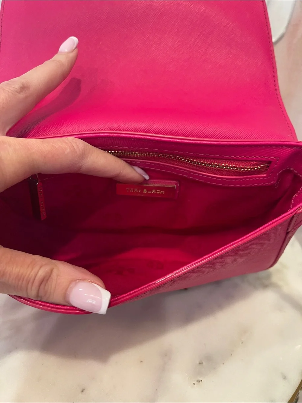 Tory Burch Hot Pink Perforated Leather Crossbody with Gold Hardware